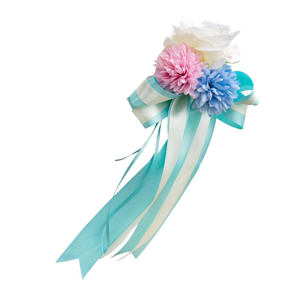 3X Wedding Car Artificial Silk Flower and Ribbon Party Decor Kit Blue and Pink