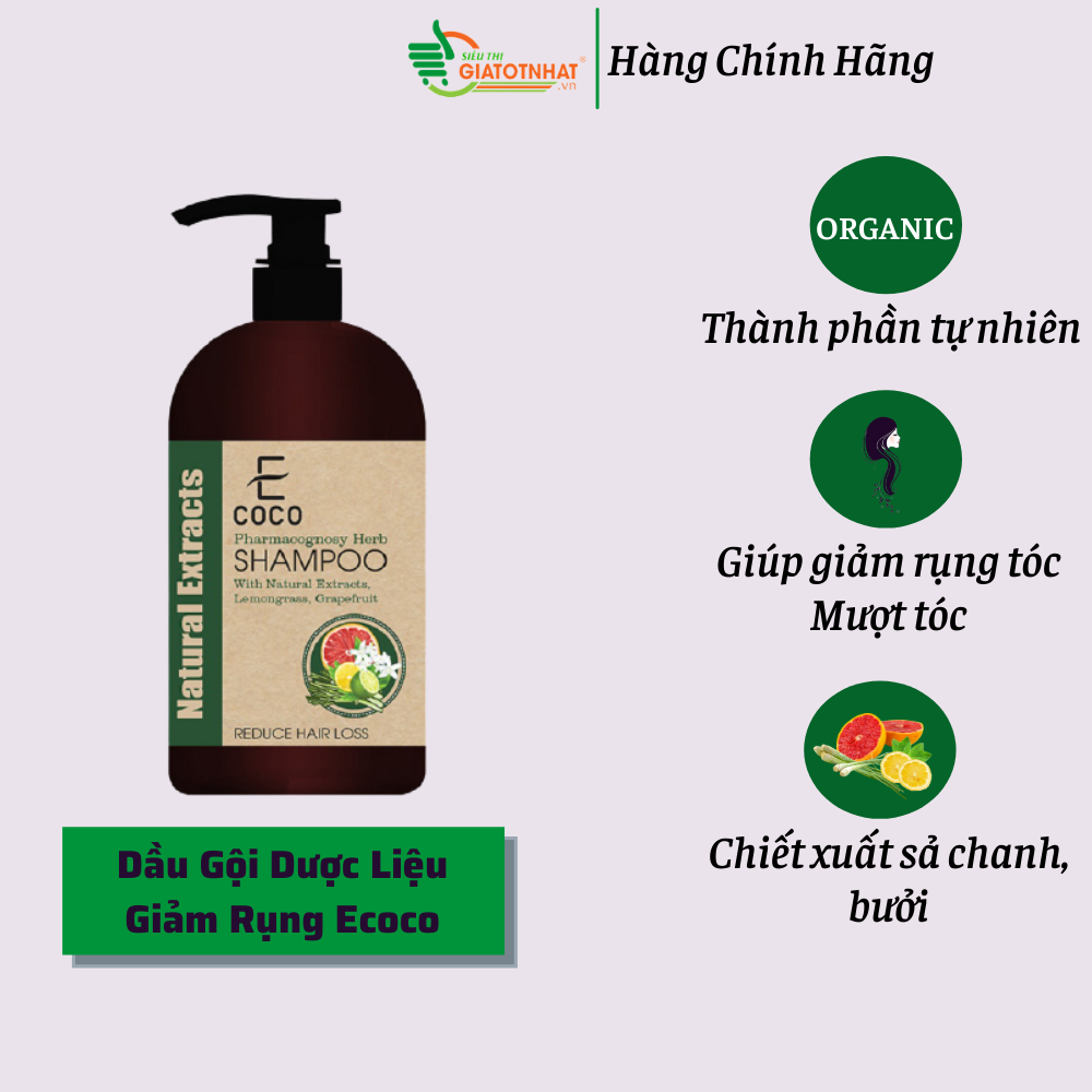 Dầu gội dược liệu sạch hỗ trợ điều trị rụng tóc Ecoco với chiết xuất sả chanh, bưởi