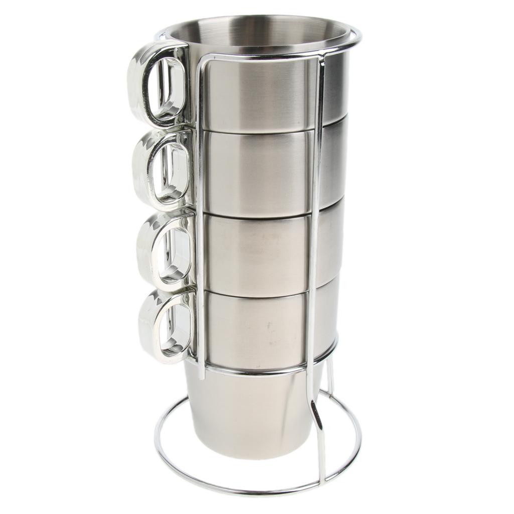 1 Set Stainless Steel Double Insulated Vacuum Coffee Mug Cups With Holder