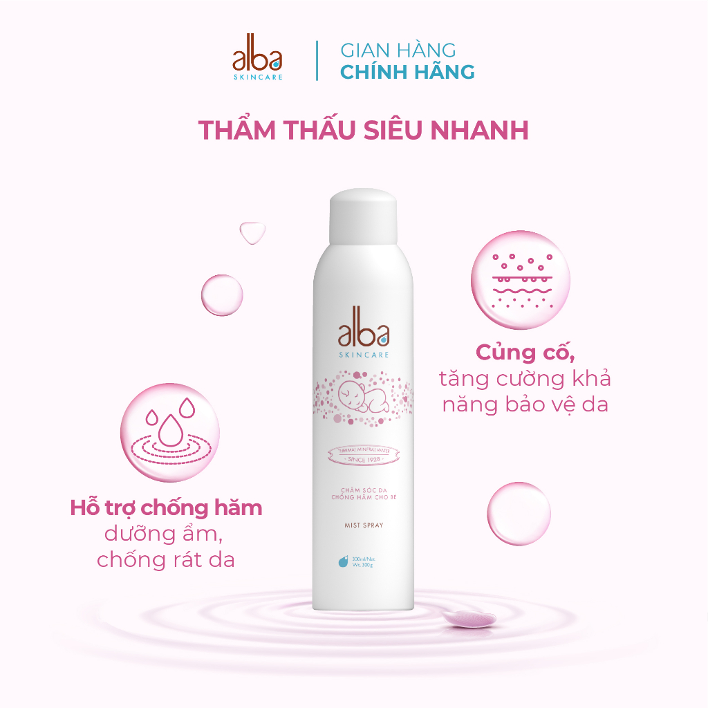 Combo Xịt khoáng Alba Skin Care chống lão hóa 150ml + Xịt khoáng Alba Skin Care chống hăm cho da bé mịn màng 150ml