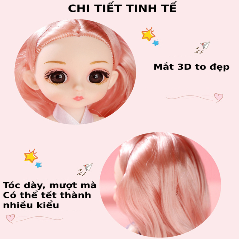 [Có sẵn] Đồ chơi búp bê 23 khớp xinh xắn cao 17cm dễ dàng cử động, đồ chơi dễ thương cho bé gái