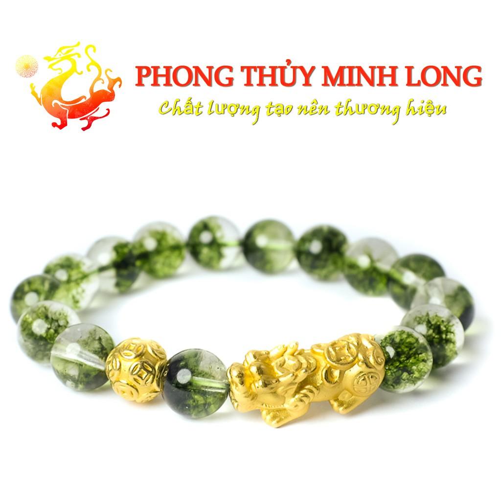 Vòng tay đá. thach anh Ưu Linh Xanh Lá chất lượng 5A mix tỳ hưu và 1 hạt kim tiền Vàng