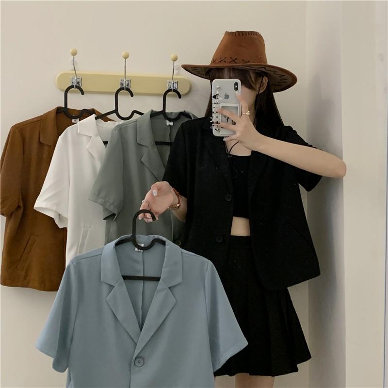 Blaze Áo Khoác Vest Form Tay Ngắn Croptop Basic Ulzzang Mùa Hè (ảnh thật ở cuối)