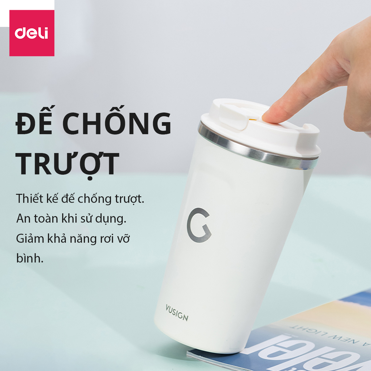 Cốc Giữ Nhiệt Nóng Lạnh Vusign Inox 304 Cao Cấp Viền Cao Su Cách Nhiệt Deli Dung Tích 510ml -Phù Hợp Cà Phê Trà Nước Ép Sinh Tố Đá Du Lịch Đi Học Tập Gym