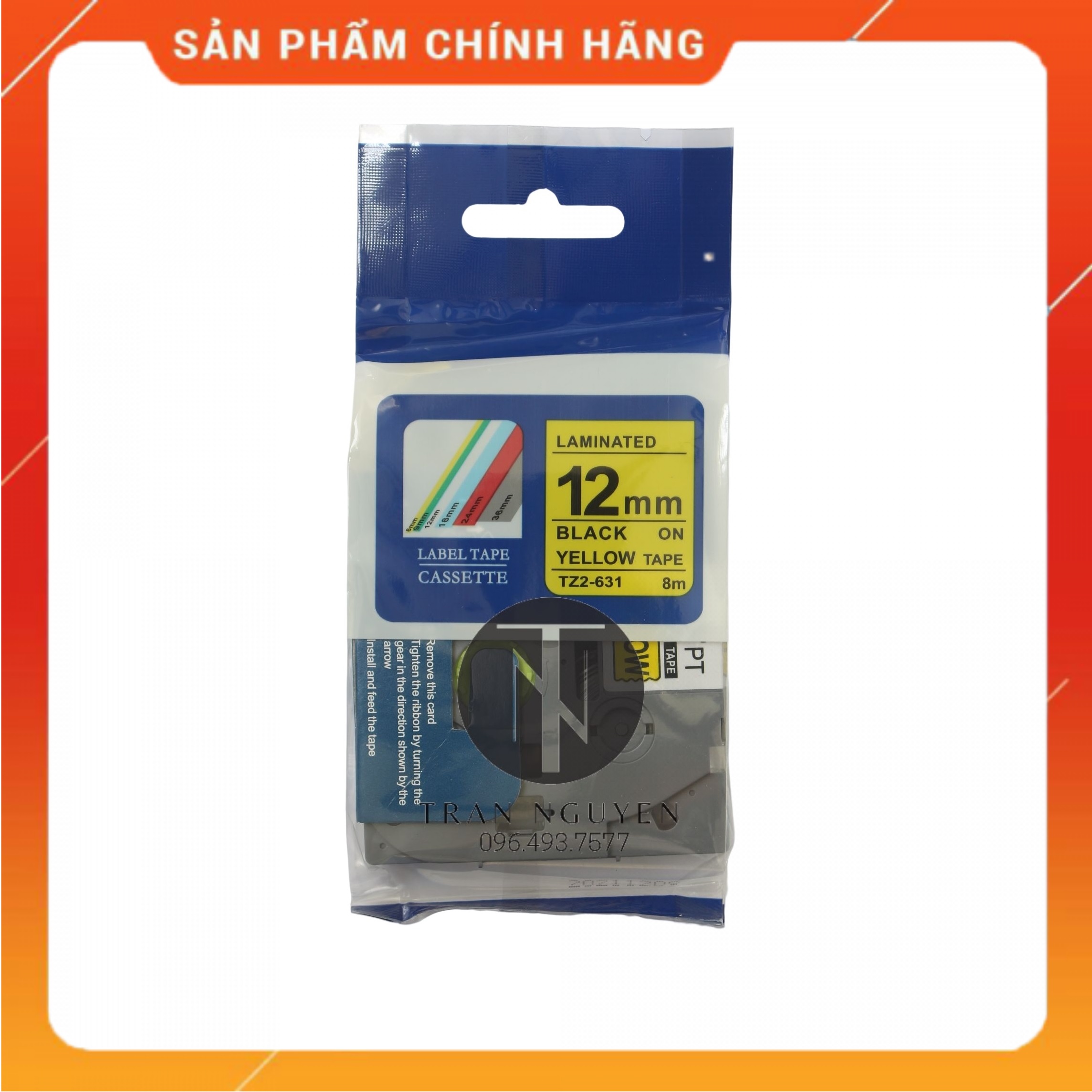 [Combo 3 hộp] Nhãn In đa lớp Tz2-631 - Đen nền vàng 12mm x 8m - Hàng nhập khẩu