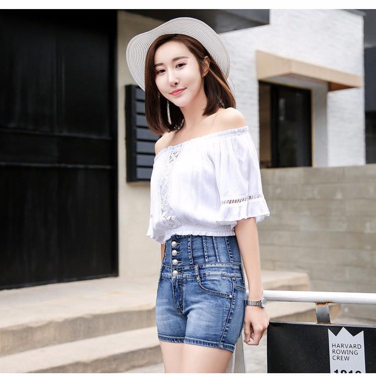 quần shorts Jean cạp cao phong cách