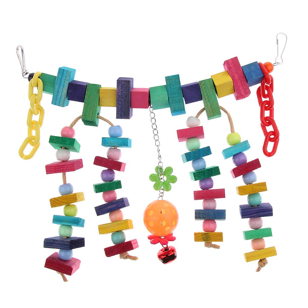 Parrot Cage Toy Bird Ladder Colorful Wooden Chain Flexible Bridge Chew Toy