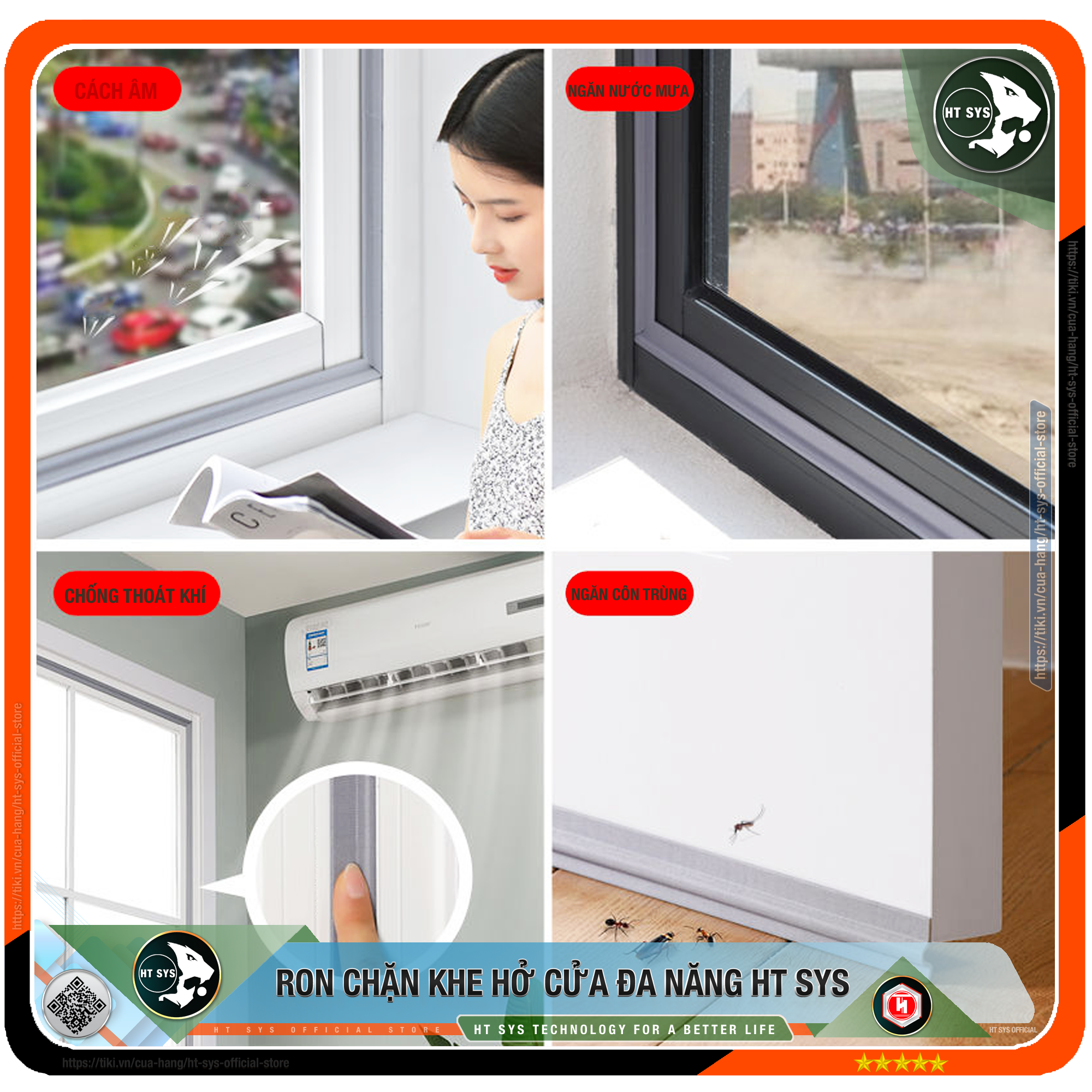 Cuộn Ron Dán Che Khe Cửa - Chân Cửa - Khung Cửa HT SYS Chống Bụi, Ngăn Côn Trùng, Chống Ồn, Chống Thoát Nhiệt Điều Hòa, Chống Va Đập Cửa - Mẫu Cải Tiến 2021 ( Hàng Chính Hãng )