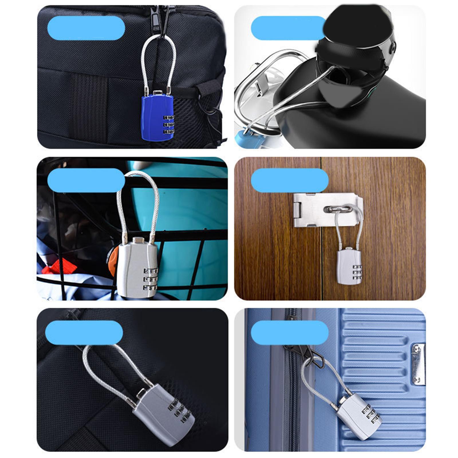 3 Digit Combination Lock Metal Cable Password Lock for Cabinets Bags Luggage