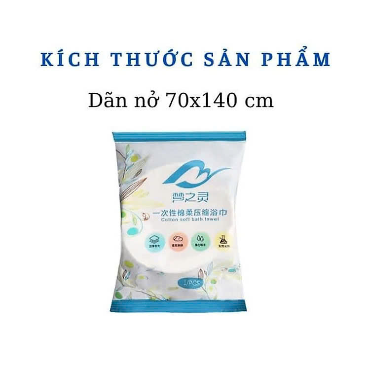 Khăn tắm nén du lịch vải cotton mềm mại thấm hút tốt, tiện lợi 70x140 cm dùng nhiều lần, Khăn nén tập thể thao - compressed towel
