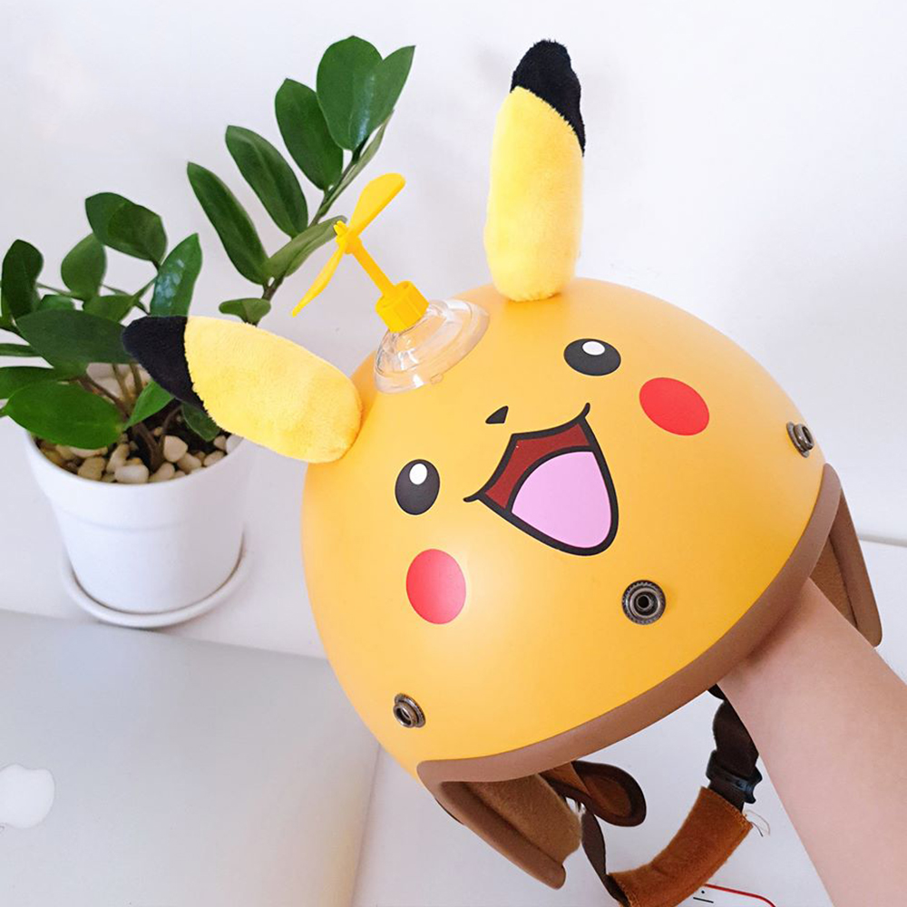 Nón Bảo Hiểm Phượt SRT 3/4 Pikachu tặng chong chong gắn nón màu ngẫu nhiên + Kèm lưỡi chai chống nắng, chống chói tự tháo lắp siêu tiện lợi