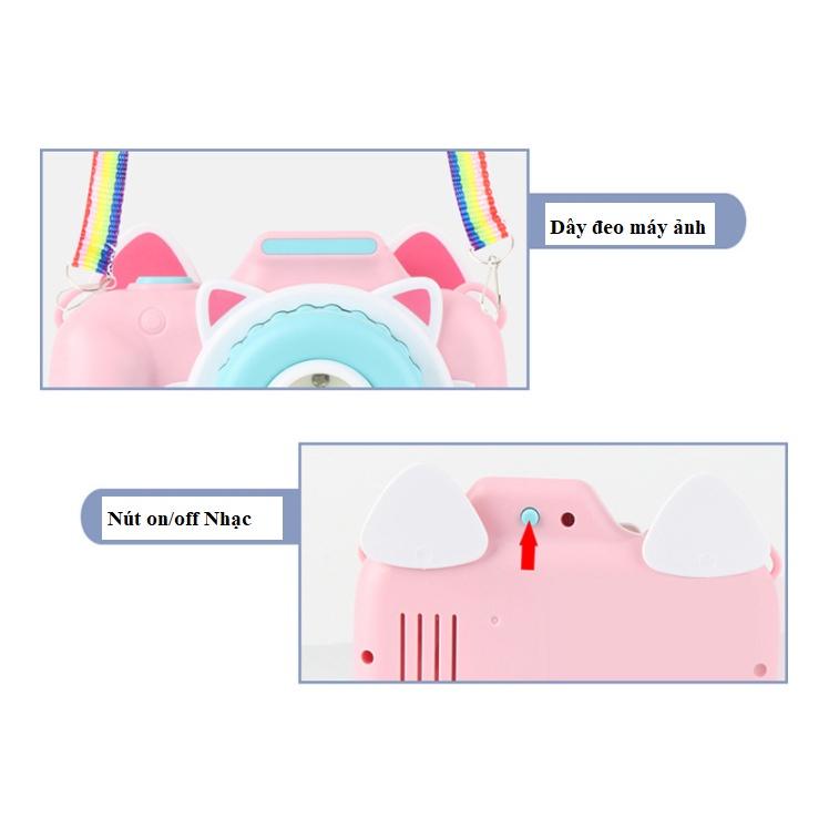Đồ chơi Máy ảnh thổi bong bóng phát nhạc chạy pin, bắn bong bóng xà phòng có sẵn cho bé