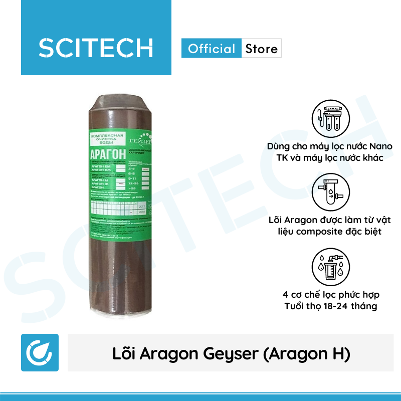 Bộ lõi số 1,2,3 máy lọc nước Nano Geyser TK by Scitech (Lõi CTO/Cation-GAC-Aragon) - Hàng chính hãng