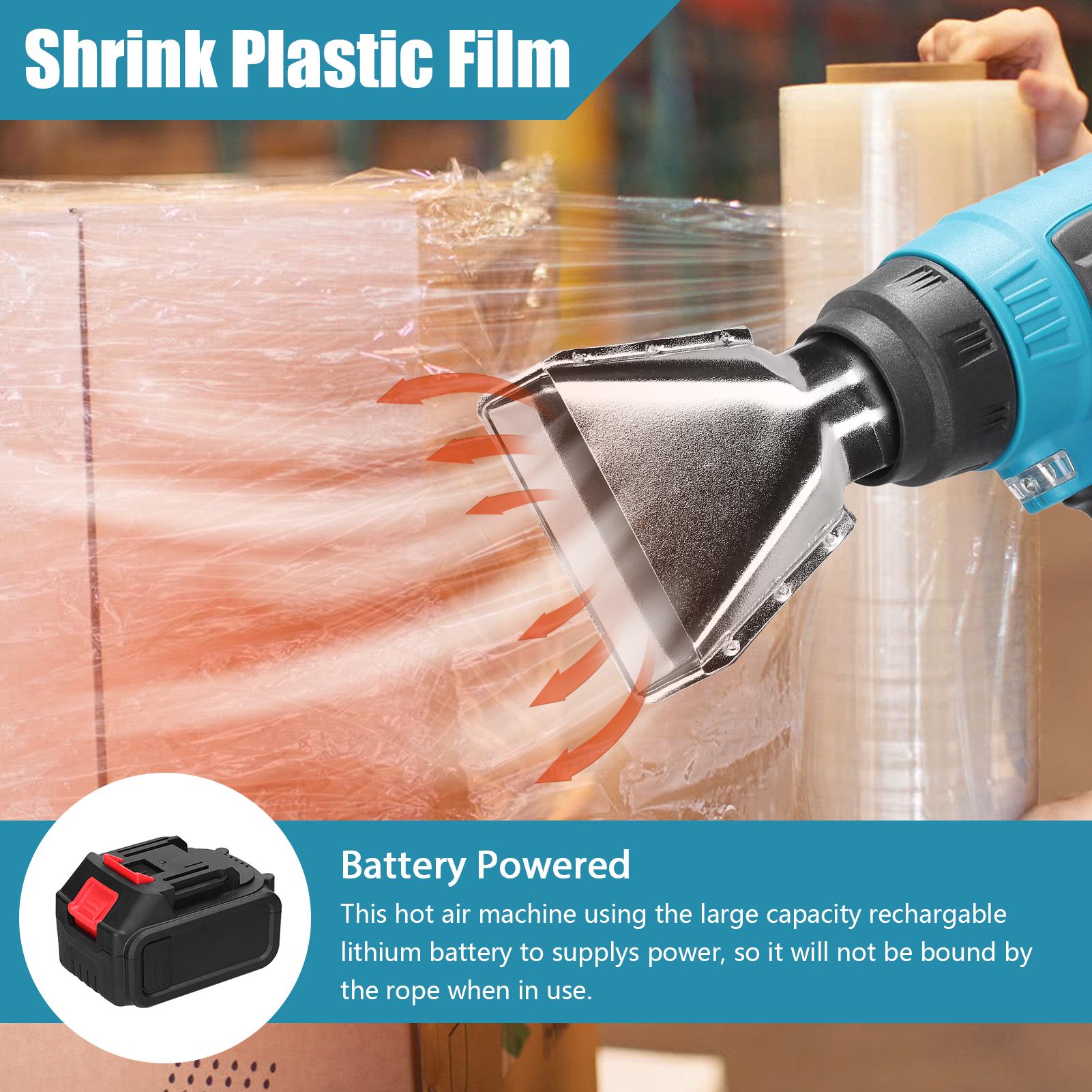 300W 380-400℃ Lithium Portable Handheld Hot Air Machine Rechargable Cordless Quick Heating Heavy Duty Hot Air Machine with 3 Nozzles for Shrink Wrapping Heat Shrink Tube PVC