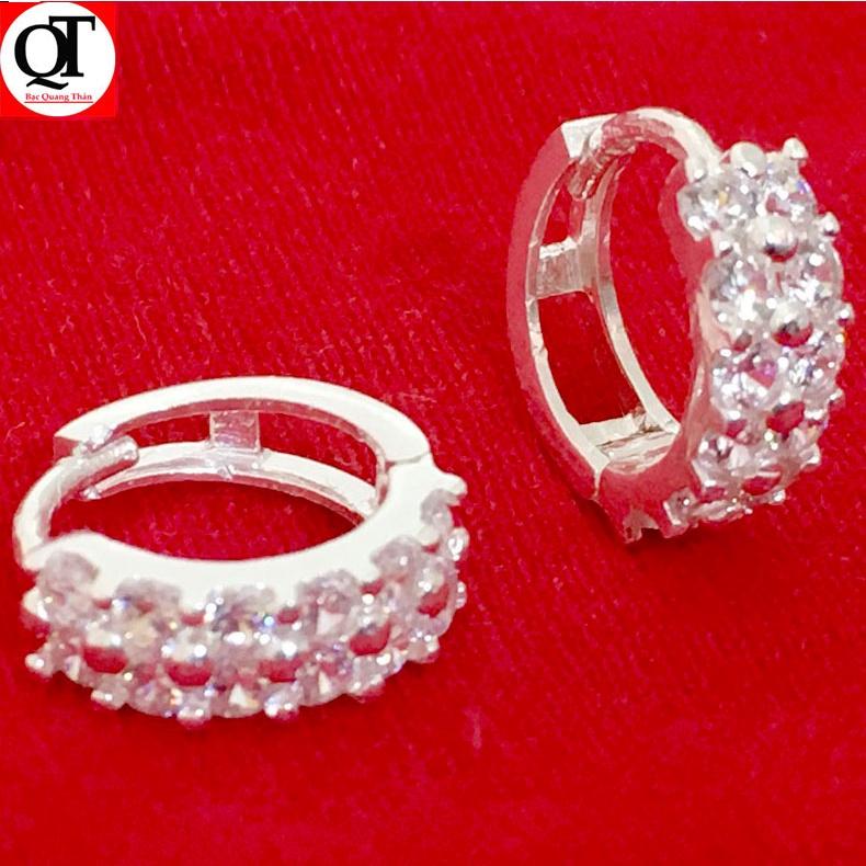 Bông tai nữ Bạc Quang Thản dáng tròn đeo sát tai chất liệu bạc gắn đá cobic cao cấp - QTBT70