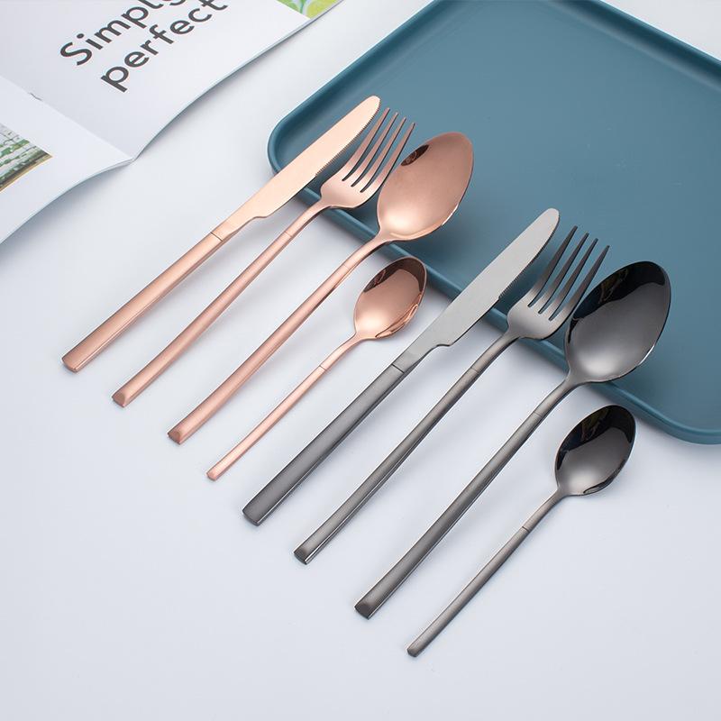 16 Chiếc Hoa Hồng Vàng Bộ Dao Kéo Bộ Dao Muỗng Nĩa Cà Phê Thìa Bộ 3 Thìa Ăn Uống Inox Phẳng Bằng Bộ Tây Bếp Bộ Đồ Ăn