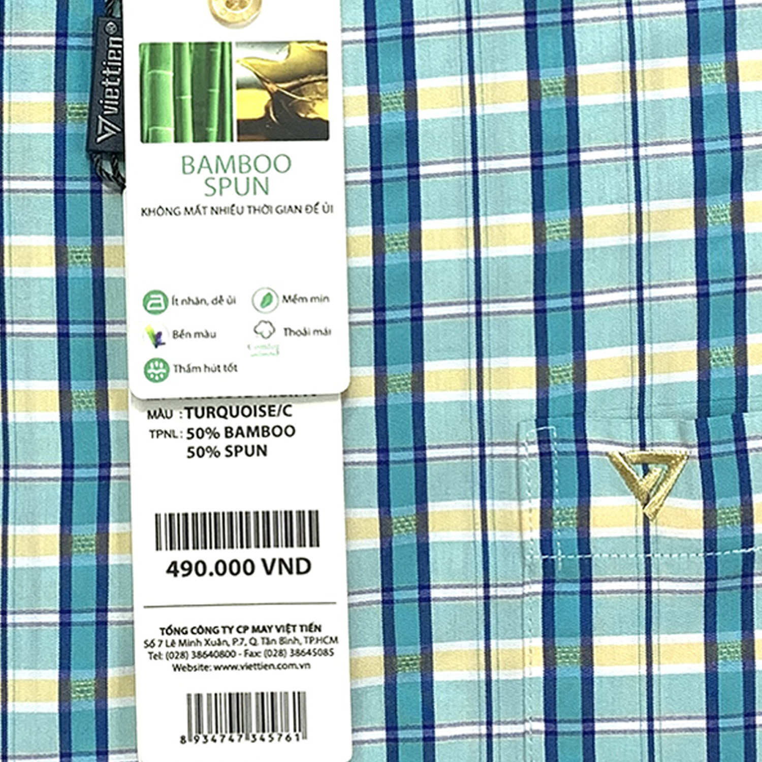 Viettien - Áo sơ mi nam ngắn tay xẻ tà lai ngang 8N3631 ca rô phom slim fit may ôm dành cho giới trẻ hoặc trung niên thích phong cách trẻ