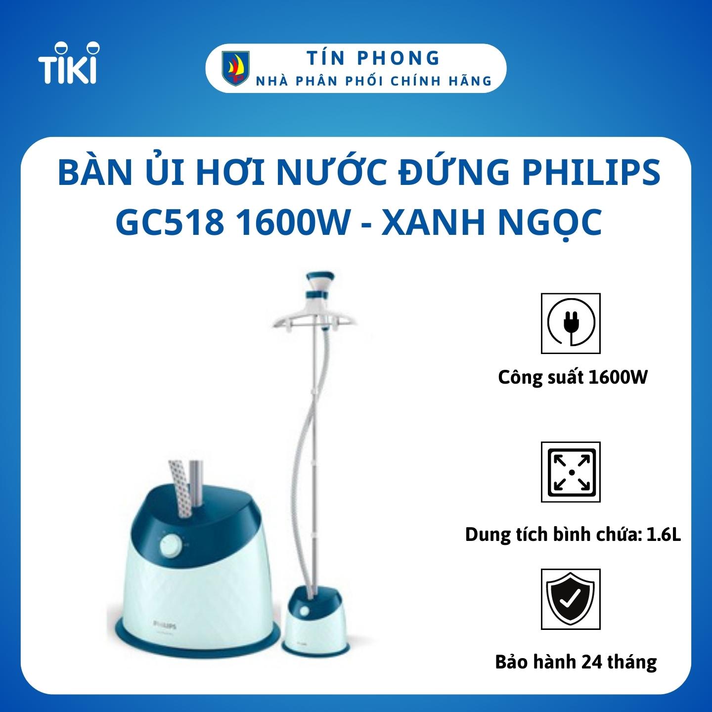 Bàn Ủi Hơi Nước Đứng Philips GC518 1600W - Xanh Ngọc - Hàng Nhập Khẩu