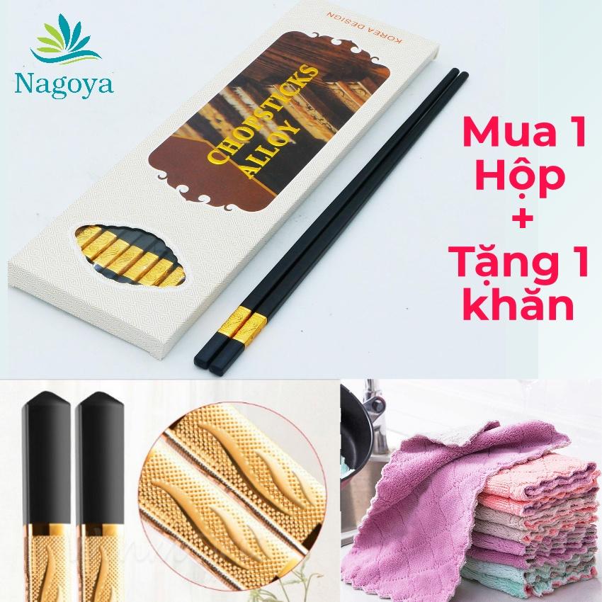 Set 10 Đôi Đũa ăn Mạ Vàng Hàn Quốc, Ăn Cao Cấp, Khảm Vàng, Chịu Nhiệt, Chống Trơn tốt hơn đũa gỗ -Nagoya2019