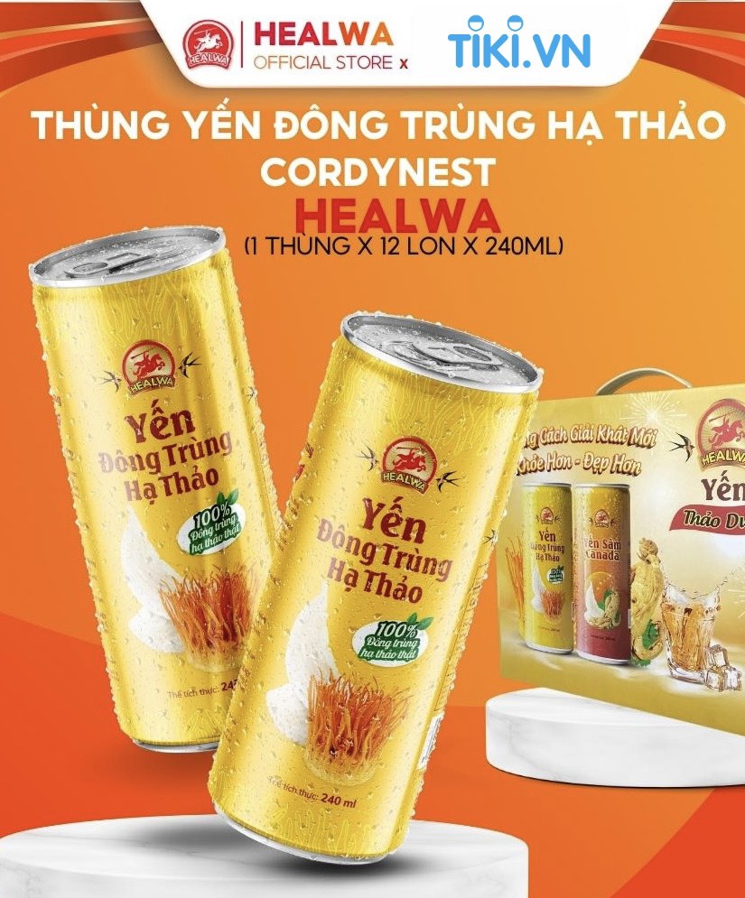 Nước yến đông trùng hạ thảo Healwa (1 thùng x 12 lon x 240ml) thức uống dinh dưỡng dành cho người Việt