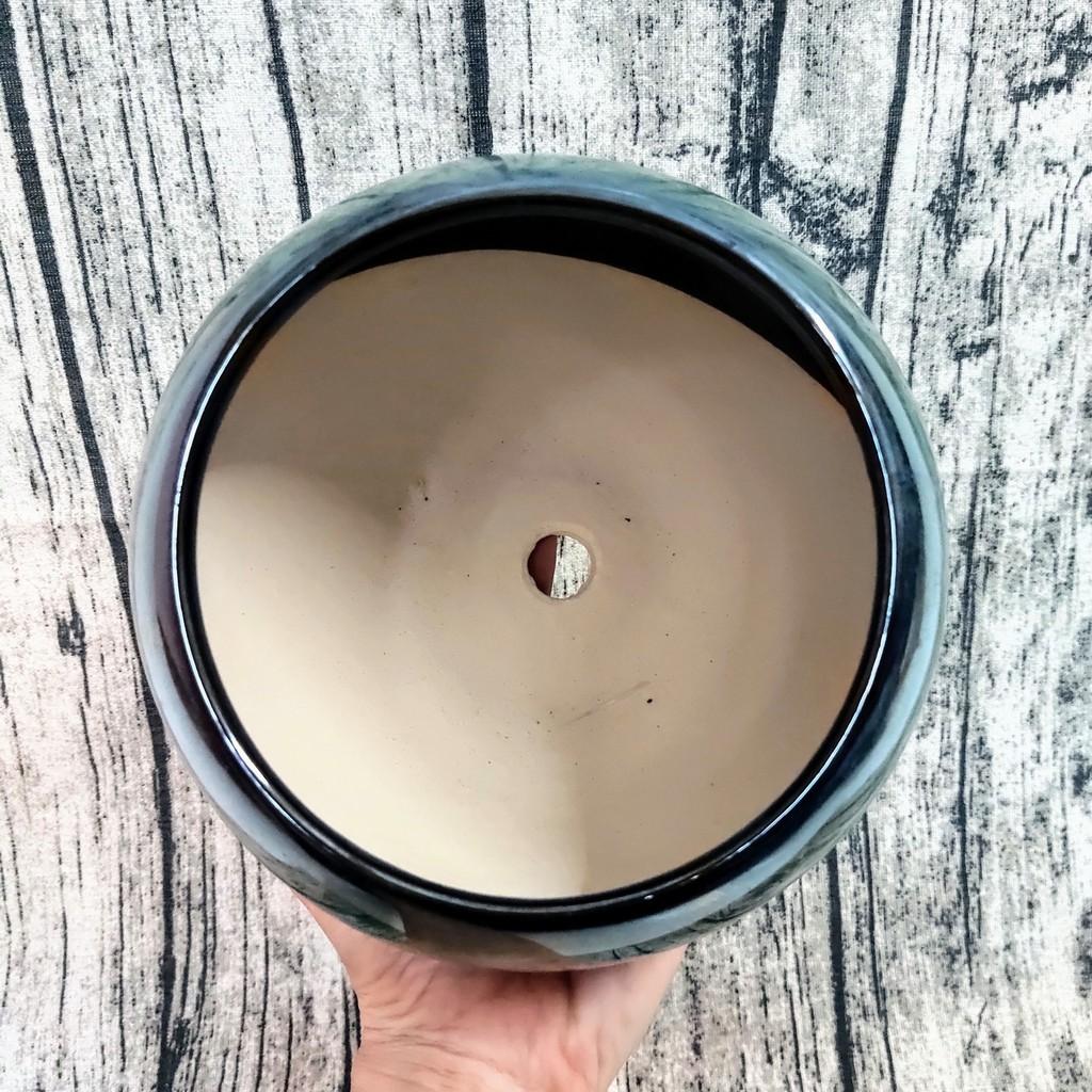 Chậu trồng cây men xanh đậm hỏa biến, hình bóng S1 đẹp, phù hợp trồng cây để bàn, cây phong thủy, độc đáo và sang chảnh
