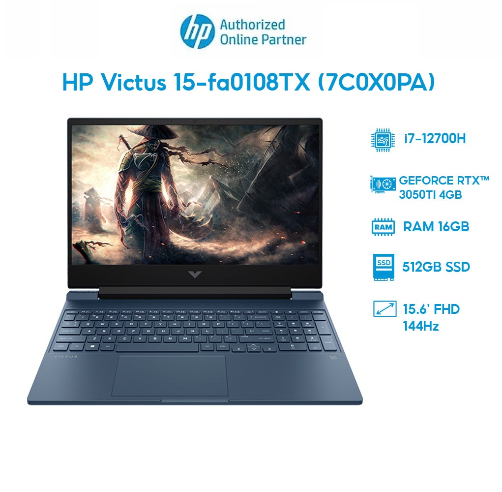 Laptop HP Victus 15-fa0108TX 7C0X0PA i7-12700H | 16GB | 512GB | RTX 3050Ti 4GB | 15.6' FHD 144Hz | Win 11 Hàng chính hãng