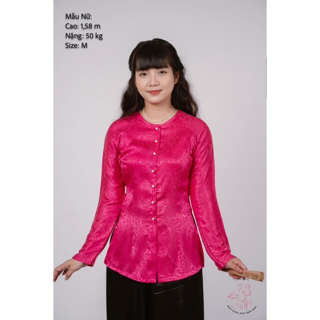 Bộ áo bà ba gấm Hồng cánh sen/ Xanh nước biển/ Vàng Đồng/ Vàng chanh/Đỏ Đô-Bà ba Bigsize- May sỉ Áo bà ba theo yêu cầu - Bộ hồng sen(1A+1Q)