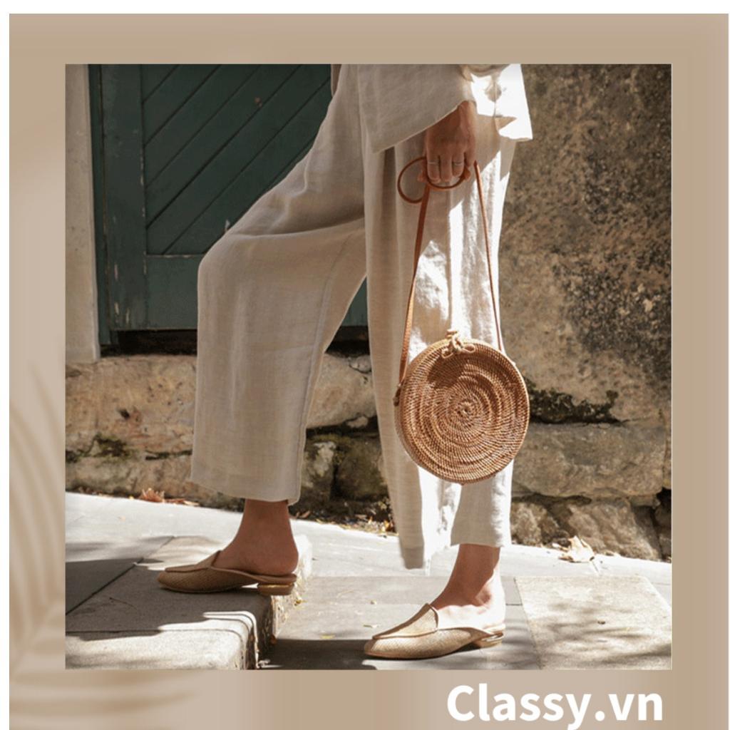 Túi mây tre đan Classy Việt Nam đi biển hình tròn bằng mây tre đan cao cấp, kiểu dáng Vintage T330