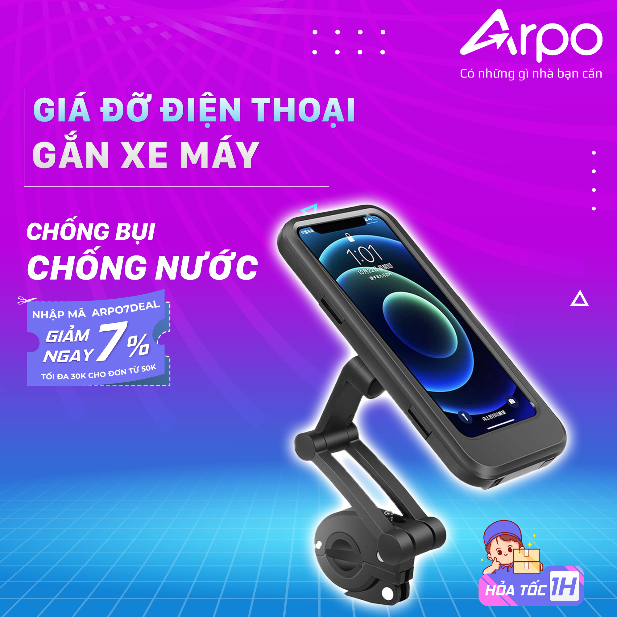 Giá Đỡ Điện Thoại Xe Máy Thông Minh Chống Nước Xoay 360 Độ - Kệ Để Điện Thoại Gắn Xe Máy Xoay 360 Độ Dễ Dàng Lắp Đặt