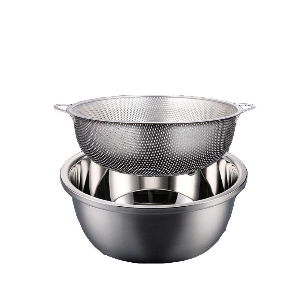 Set of 2 Stainless Steel Strainer & Fruit Washing Bowl Nesting Bowl