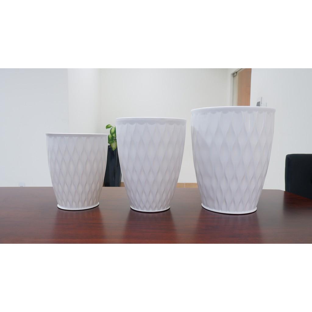 Chậu Nhựa Trồng Cây Mắt Lưới Tròn Giả Sứ Cao Cấp Trồng Cây Cảnh, Hoa Kiểng, Cây Văn Phòng - Hàng VNXK