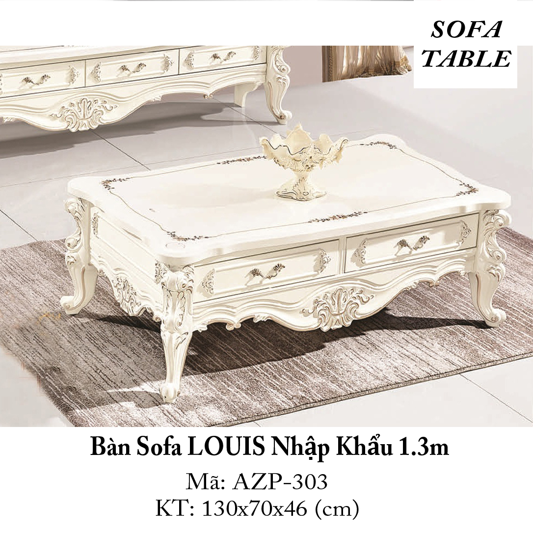 Bàn Sofa Mặt Đá Size 1.3m / 2 Ngăn Kéo / Dòng Cao Cấp - Hàng Nhập Khẩu AZP-T303