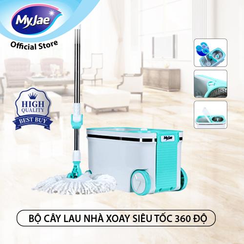 [deal shock] Cây lau nhà siêu tốc MyJae 360 độ, bông lau rộng, sợi siêu mảnh, thùng thép xoay siêu tốc, êm nhẹ, giặt - vắt hiệu quả gấp 2 lần, bánh xe + tay cầm + nút thoát nước tiện dụng (tặng kèm 1 bông lau)