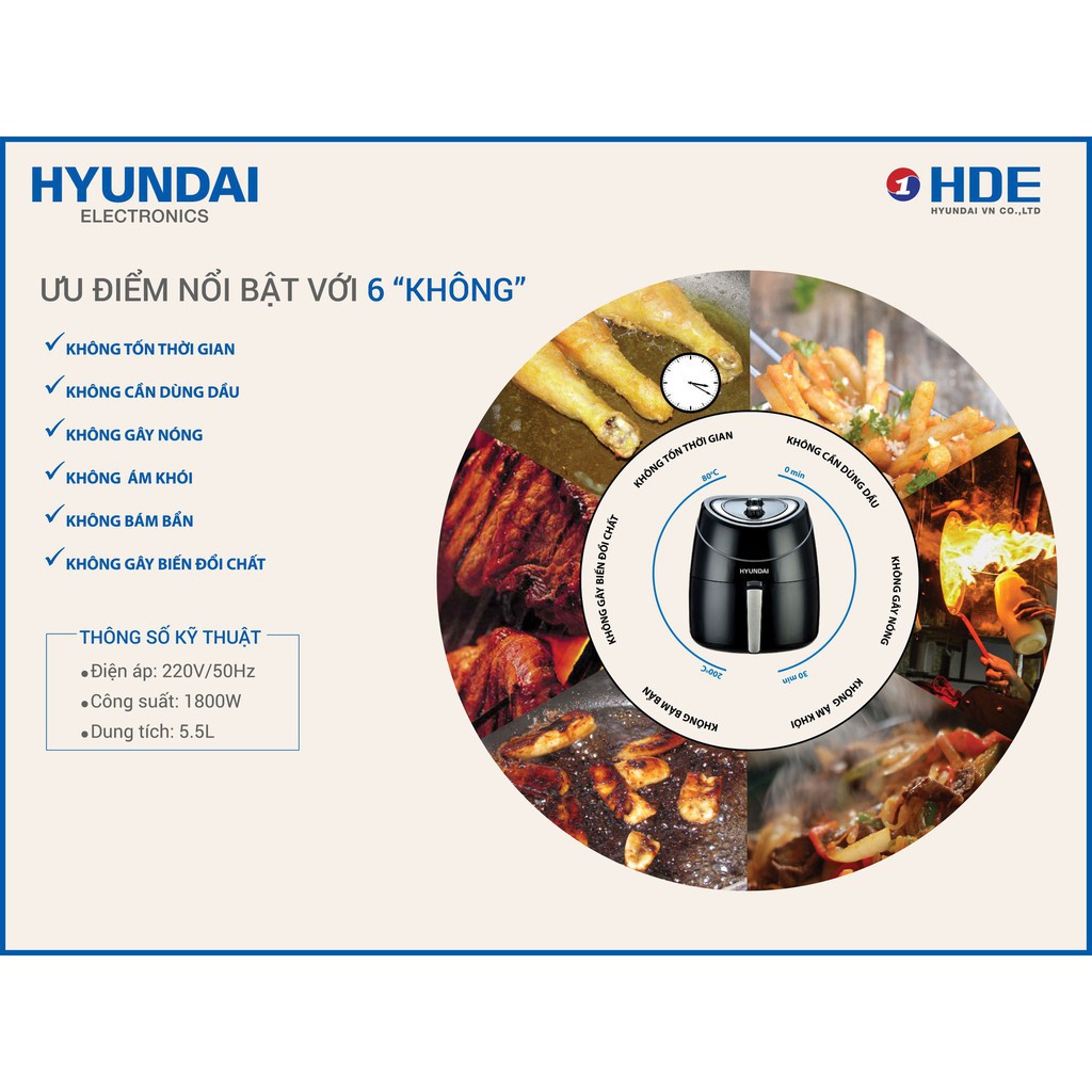 Nồi chiên không dầu Hyundai HDE 3200 hàng chính hãng - Dung tích 5.5L