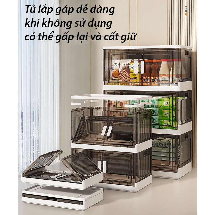 Tủ Đựng Đồ Gấp Gọn  Đa Năng Nubie Ngang 48cm, Tủ Nhựa Lắp Ghép, Kèm Bánh Xe, Dễ Tháo Lắp, Nhựa PP