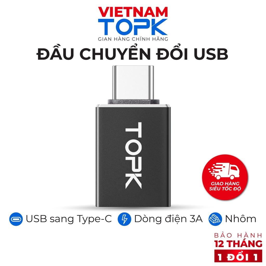 Đầu chuyển đổi TOPK L38 Type C sang USB 3.0 OTG 5Gbps 3A mạ Niken có thể làm móc khóa dễ mang theo cho Laptop/điện thoại -  Hàng chính hãng