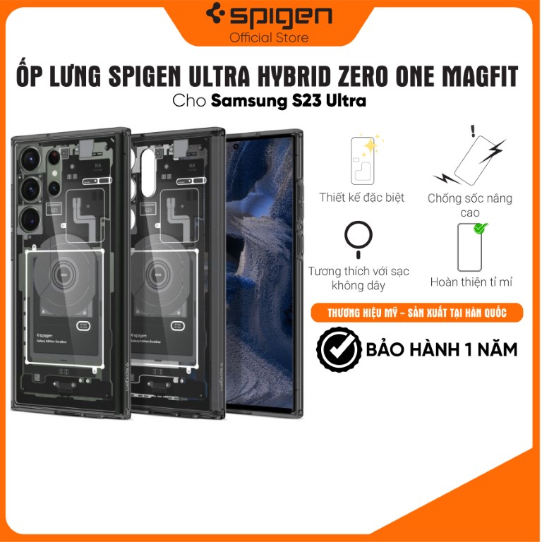 Ốp lưng Spigen Ultra Hybrid Zero One cho Samsung S23 Ultra  - Thiết kế đặt biệt, chống sốc, chống bẩn, viền camera cao - Hàng chính hãng