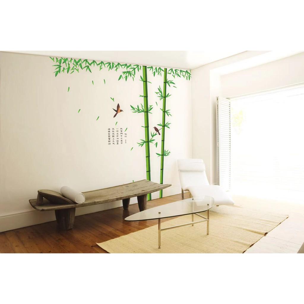 Decal dán tường cây tre và 2 chú chim