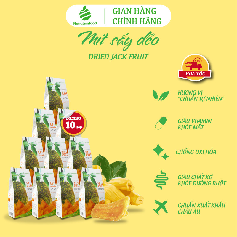 Combo 10 hộp Mít sấy dẻo Nonglamfood 100g | Healthy Snack | Ăn vặt văn phòng | Trái cây sấy dẻo