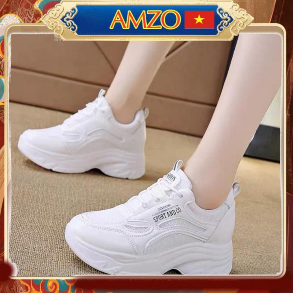 Giày Sneaker Nữ, Giày Thể Thao Nữ Giày Thể Thao Nữ Độn Đế 4-5Cm AMZO Màu Trắng Giá Tốt Bảo Hành 12Tháng