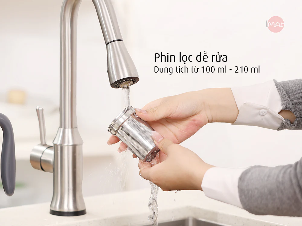 Bình ủ nhiệt Imat có phin lọc 2000ml màu xanh nhiệt đới, ruột bình, phin lọc làm bằng Inox 304