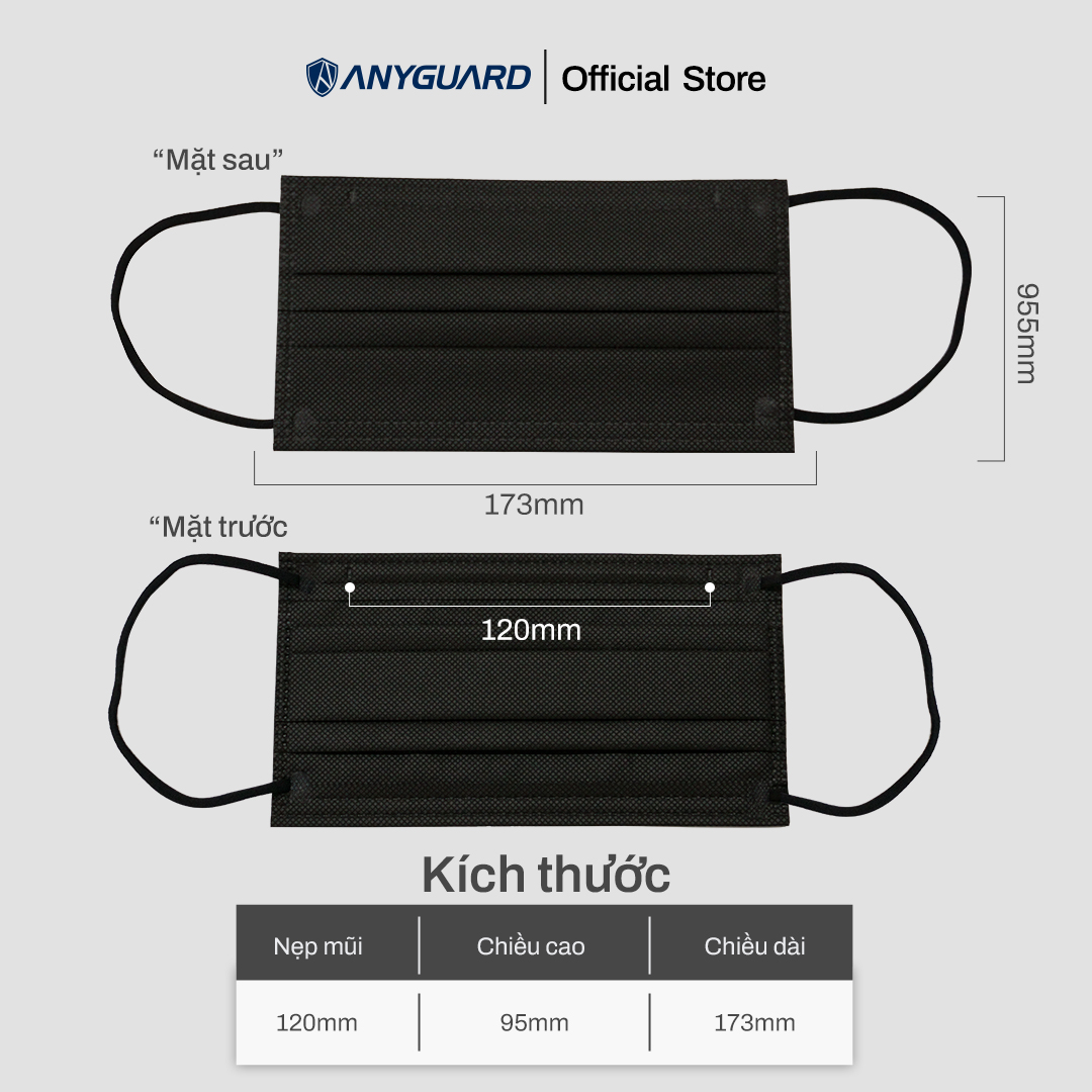 Khẩu Trang Anyguard Hàn Quốc 3 Lớp Màu Đen Chính Hãng - Lọc 99% Vi Khuẩn, UV Protection (Hộp 30 Cái) - Bảo Vệ Hằng Ngày - Tiêu Chuẩn Công Nghệ Hàn Quốc - ISO 9001:2015, ISO 13485:2016, QCVN 01:2017/BTC