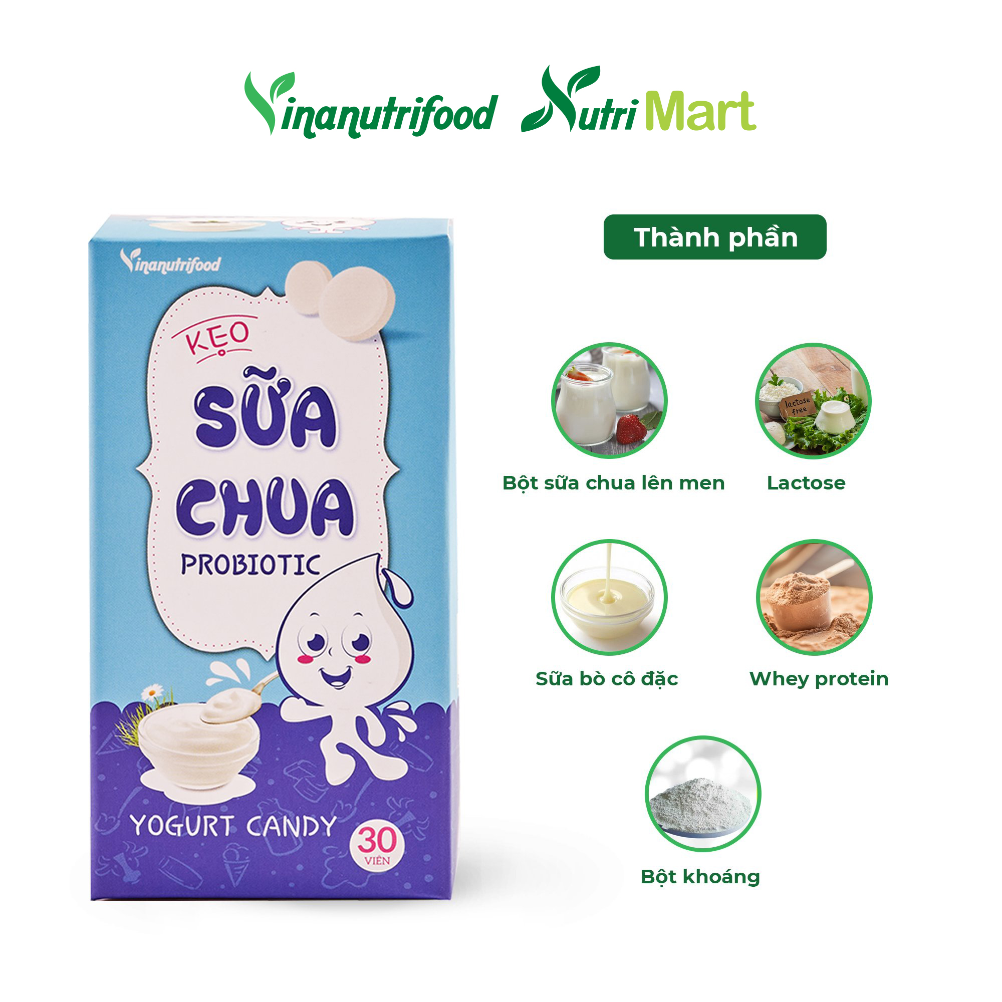 Kẹo sữa chua Probiotic chứa thành phần sữa chua lên men, bổ sung enzym lợi khuẩn tốt cho sức khỏe