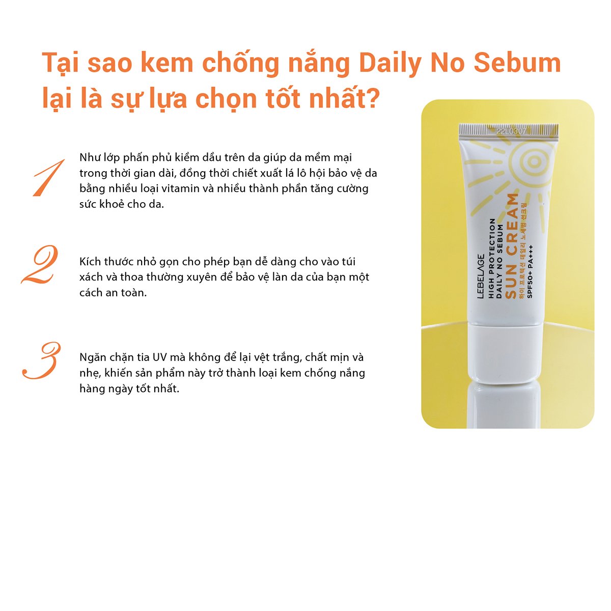 Kem Chống Nắng LEBELAGE High Protection Sun Cream Daily No Sebum SPF50+ PA+++ 30ml - Bảo Vệ Da Tối Ưu