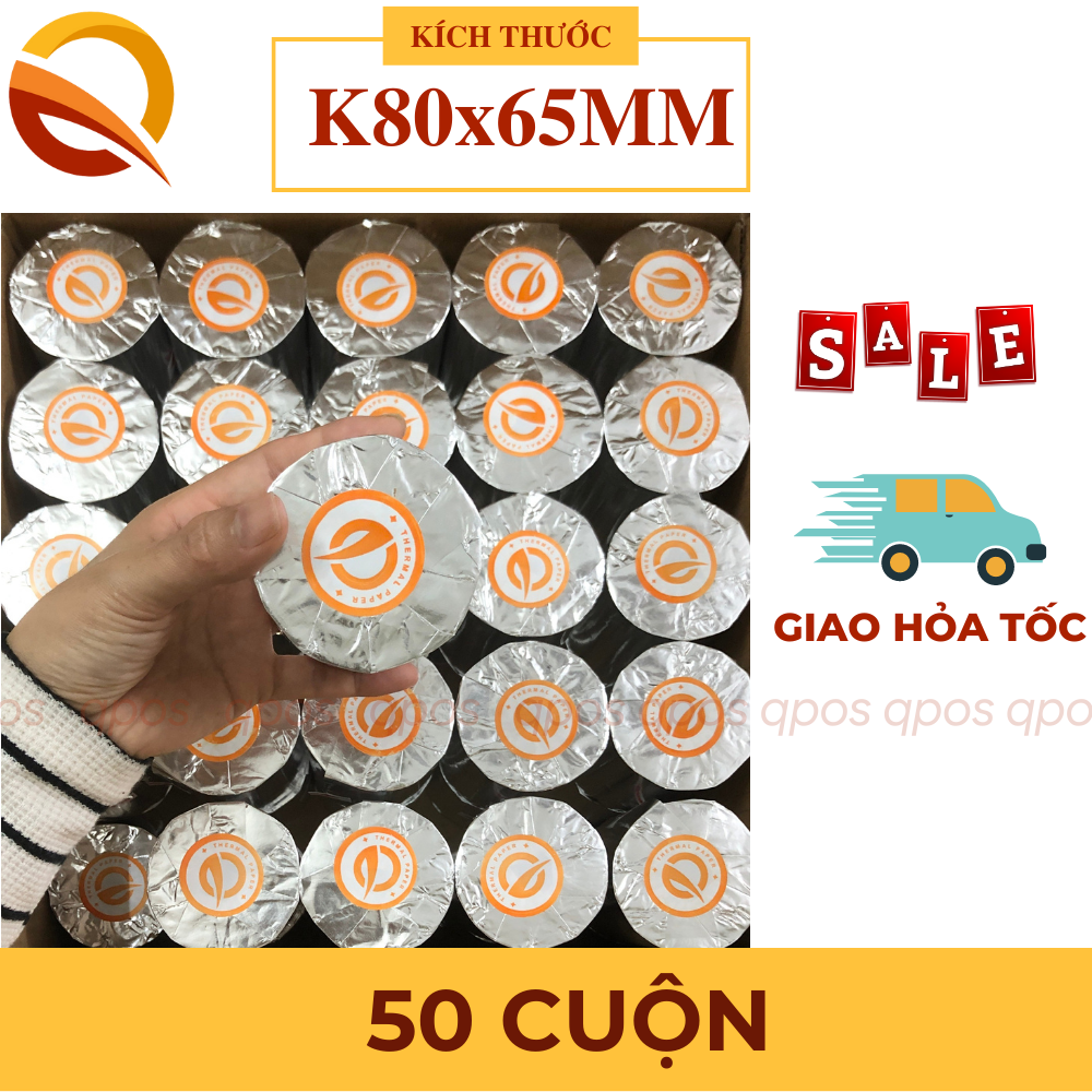 Thùng 50 cuộn GIẤY IN NHIỆT K80 giấy in hóa đơn, giấy in bill K80x65mm