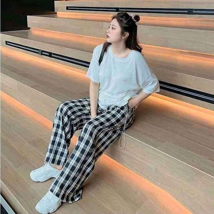 Quần caro ống xuông lưng cao unisex YUKIBLOOM quần caro nữ ống xuông QCR01