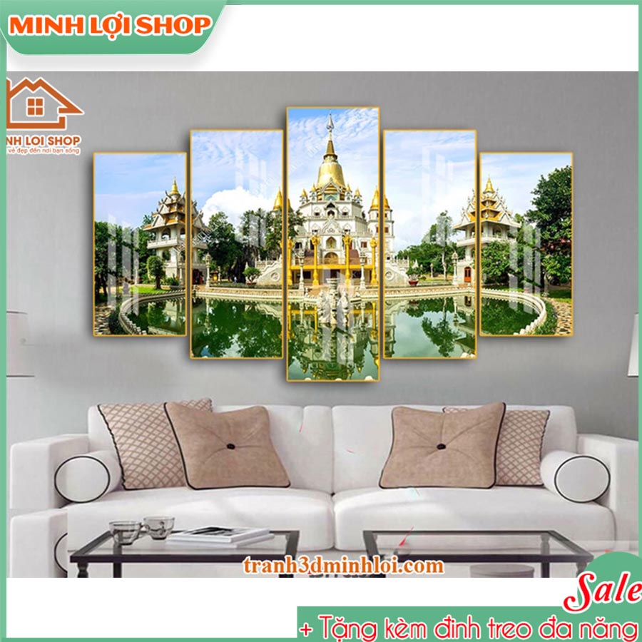Tranh tráng gương pha lê PHONG CẢNH 5 tấm trang trí phòng khách hiện đại TẶNG KÈM ĐINH TREO 5T013