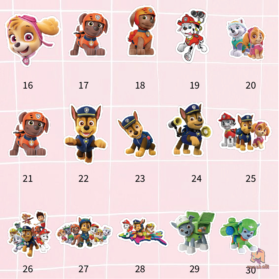 Miếng dán Stickers chủ đề Những chú chó cứu hộ (PAW Patrol)