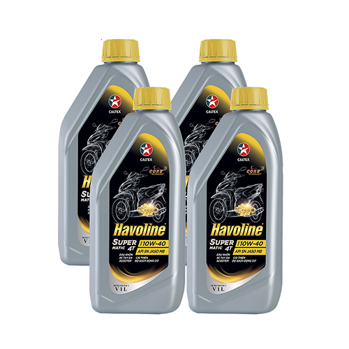 4 chai dâu nhớt xe tay ga Caltex Havoline Supermatic 4T SAE 10W40 API SN, JASO MB 1L