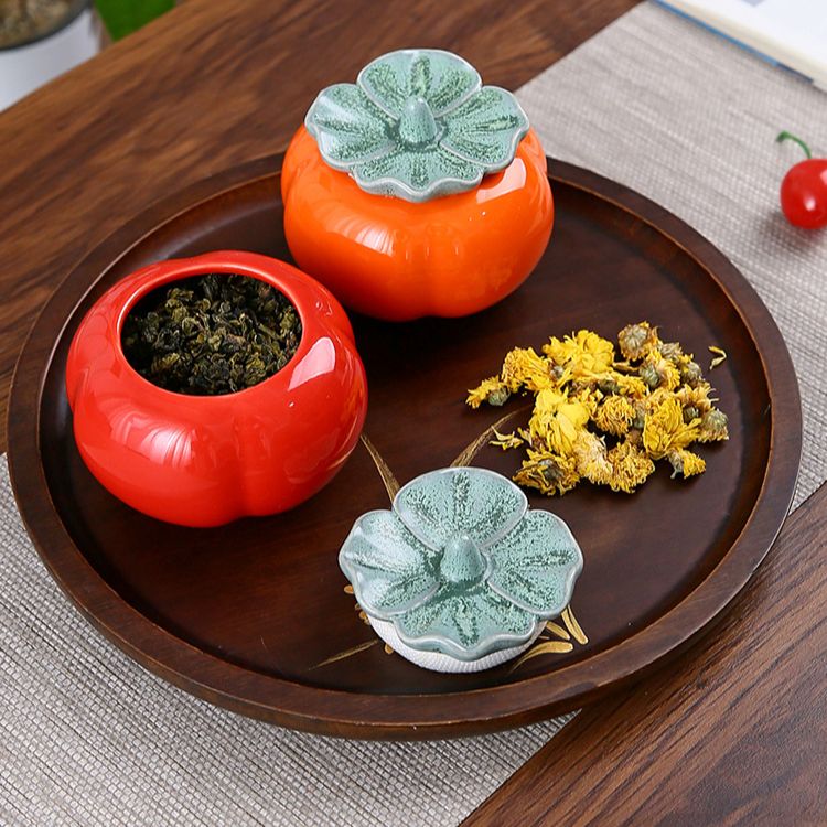 Hộp đựng quả hồng gốm sứ, hộp đựng trà gia vị decor trang trí
